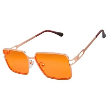 Imagem de Óculos de Sol Quadrado Premium Metal Hype Moderno Elegante UV400 Unisex Feminino Masculino - Modelo Boston - Cacife Brand (Laranja)