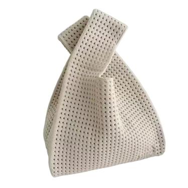 Imagem de Anopo Bolsa pequena de nó para mulheres, mini bolsa de crochê, bolsa de mão de malha sólida para viagens de praia diariamente, Bege vazado, One Size