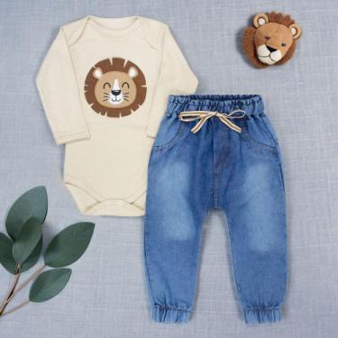 Imagem de Conjunto Bebê Rei Das Selvas: Body Bege Suave E Calça Jeans - Era Uma 