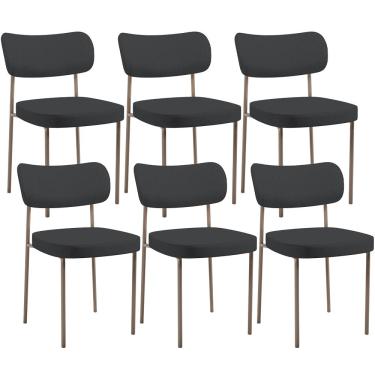 Imagem de Kit 06 Cadeiras Estofadas Para Sala De Jantar Melina Base Arena L02 Linho Chumbo - Lyam Decor