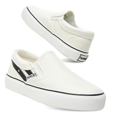 Imagem de Hurley Tênis infantil de lona sem cadarço – Tênis de skate de cano baixo para crianças, calçados esportivos para meninos e meninas, tênis casuais, Branco/preto, 22