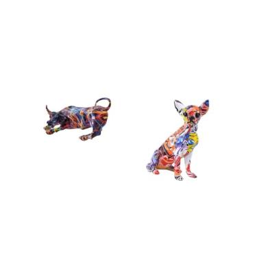 Imagem de Fenteer Coleção de Esculturas de Animais de Resina Colorida Moderna, Estátuas Realistas de Touro E Cachorro, Ornamento de Artesanato Multicolorido Feng Shui P