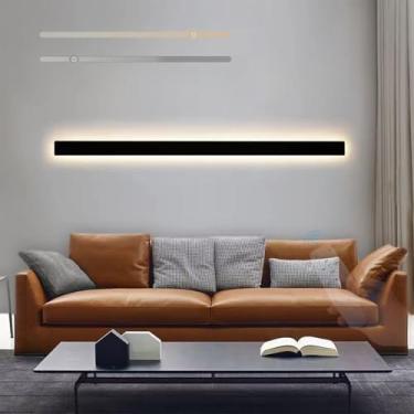 Imagem de GZZBMY Lâmpadas de parede internas LED Lâmpada de parede de metal moderna regulável com controle remoto Alumínio Iluminação de parede longa para quarto sala de estar cozinha escada 3000K-6500K (preto