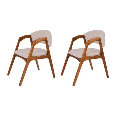 Imagem de Conjunto Com 2 Cadeiras De Jantar Estofada Gabriela Em Madeira E Mdf Cerejeira Linho Bege
