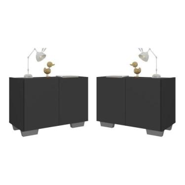 Imagem de Kit 2 Mesas De Cabeceira 2 Portas E Pés Mp4139 Preto cinza Preto cinza
