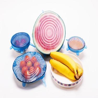 Imagem de Kit 6 Tampas Ajustaveis Silicone Flexivel Potes Panelas Kit Jogo Latas Tampa Redonda Quadrada