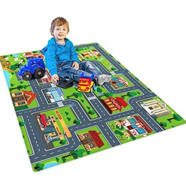 Imagem de LTKOUGFAM Tapete infantil de carro, tapete infantil para sala de jogos, tapete de trânsito de cidade e estrada, tapete de brincar para chão, tapete extra grande para meninos (estilo quatro, 149 x 100