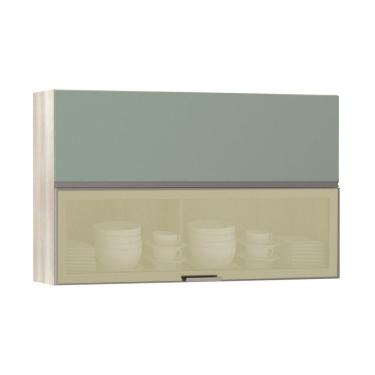 Imagem de Armário Basculante Misto 120cm 1 Porta Fechada 1 Porta Vidro Bronze Luci Legno Crema Com Verde Jade