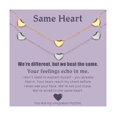 Imagem de SHAMTEM BFF Colar de coração da amizade para colar combinando com laço de coração banhado a ouro 2,18 K, delicado e minúsculo coração, joias para casais de irmãs, Large, Metal, Sem Pedra Preciosa