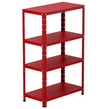 Imagem de Prateleira Organizadora, Prateleira de Aço, Estante Industrial Media 60kg 4 Bandejas Tripartida(95cmx30cmx60cm)(Vermelho)