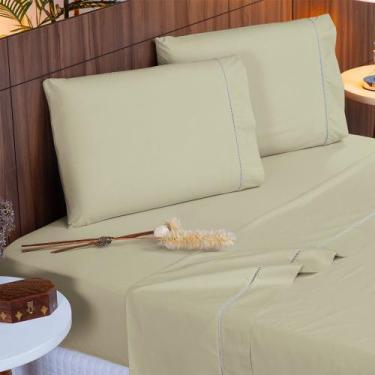Imagem de Jogo de Lençol Queen 4 Peças Percal 400 Fios 100% Algodão Acetinado Po
