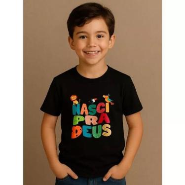 Imagem de Camisa Infantil Camiseta Alegre Feliz Gospel Cristã Eu Nasci pra Deus 