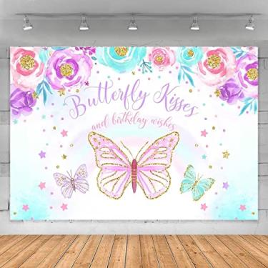 Imagem de Fivan 2 x 1,5 m para bebês, decoração de mesa, decoração de fundo de mesa de aniversário e borboleta, beijos e desejos, presentes