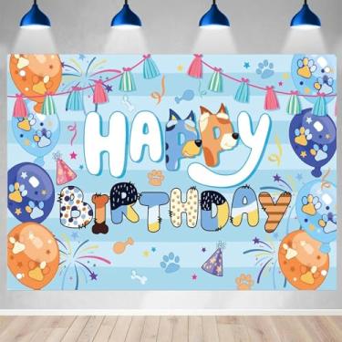 Imagem de 1,5 x 0,9 m Fundo de aniversário de cachorro de desenho animado infantil para meninos e meninas, decorações de parede de festa de aniversário, adereços para fotos, fundos de fotos fofos, faixa de