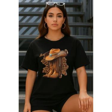 Imagem de Camiseta Feminina Chapéu Bota Estampa Country Blusinha - Camisa Blusa 