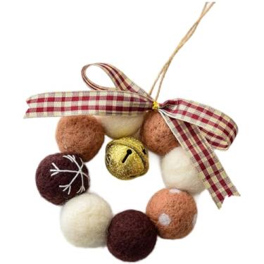 Imagem de Mini guirlanda de feltro de lã feita à mão com sinos e laço, decoração de Natal para mesa ou parede
