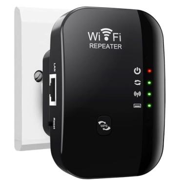 Imagem de Extensor WiFi, amplificador WiFi, repetidor wi-fi, cobre até 3000 metros quadrados, impulsionador de Internet - com porta Ethernet, configuração rápida, amplificador de sinal sem fio doméstico (preto)