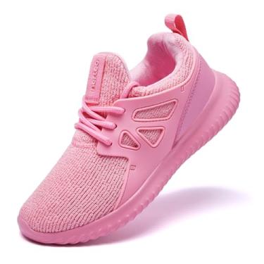 Imagem de nerteo Tênis feminino sem cadarço para meninos e crianças leves tênis corrida caminhada academia sapatos modernos para crianças pequenas/crianças grandes, Rosa claro, 19