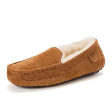 Imagem de Dearfoams Pantufa feminina mocassim – Fireside Mel para uso interno com espuma de memória genuína e aconchegante, Castanho, 35