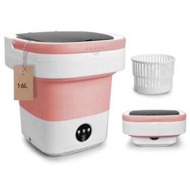 Imagem de Mini máquina de lavar portátil, lavadora e secadora dobrável de 16L com 3 modos de limpeza profunda, lavanderia pequena dobrável atualizada para hotel, apartamento, casa e viagens - rosa