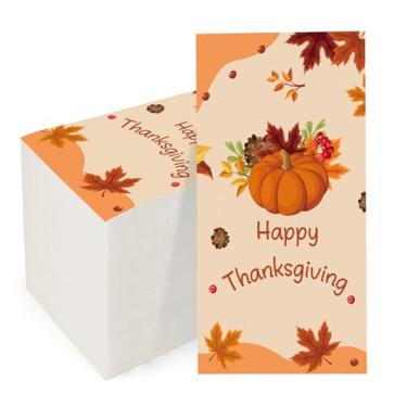 Imagem de Guardanapos de Ação de Graças, guardanapos de outono de ação de graças toalhas de mão descartáveis de papel para banheiro, 200 peças decoração de mesa de outono de abóbora e folha de bordo para jantar