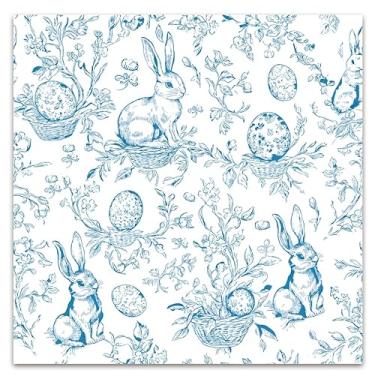 Imagem de AnyDesign Guardanapos de papel de páscoa guardanapos de almoço azul branco retrô coelho coelho floral descartável sobremesa jantar guardanapo para primavera casamento festa aniversário suprimentos de