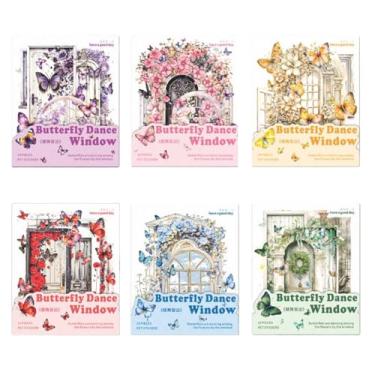 Imagem de 60 peças vintage floral borboleta janela e porta scrapbook adesivos com contornos holográficos dourados, adesivos de PET decorativos brilhantes brilhantes para scrapbooking, agenda, material de diário