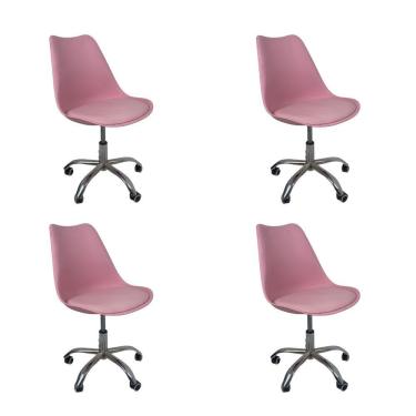Imagem de Kit 4 Cadeiras Office Base Cromada Com Rodizio Giratória Saarinen Rosa