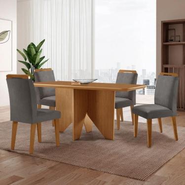 Imagem de Mesa Evora 120 Mdf Com 4 Cadeiras Athenas Veludo Grafite Naturalle