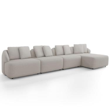 Imagem de Sofá 5 Lugares com Chaise Direito Sala Living 334cm Arlo F04 Linho Cru - Lyam Decor