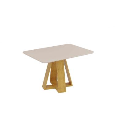 Imagem de Mesa De Jantar Kiara Tampo Chanfrado Curvo Cedro Com Tampo Off White