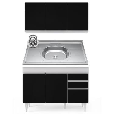 Imagem de Armário Aéreo Virgínia E Balcão Com Pia 120cm Michigan Branco/preto - Lumil