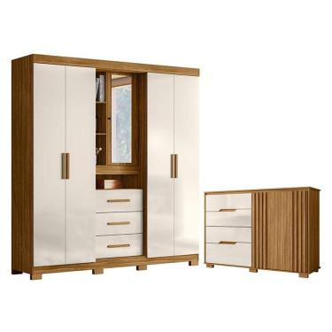 Imagem de Guarda Roupa Solteiro Eldorado E Cômoda Texas Freijó Off White - Moval