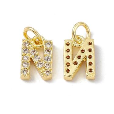 Imagem de Ipotkitt 5 peças de pingentes de letra N de zircônia cúbica de latão dourado com anel de salto e letras do alfabeto para fazer joias faça você mesmo, pulseira, colar, brincos, artesanato