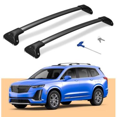 Imagem de HmmtyRack Barras transversais de teto de carro para Cadillac XT6 2020-2024 com trava, barra transversal de alumínio para bagagem, caiaque, canoa, bicicleta, snowboard