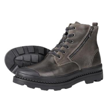 Imagem de Harssidanzar Bota masculina de cano curto casual de couro com cadarço para vestido clássico conforto estilo Oxford bota calçado KM315US, Marrom, 40
