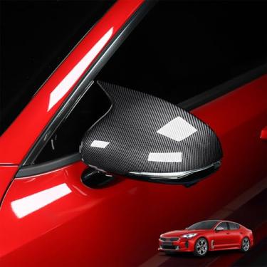 Imagem de Capas de espelho externo de chifre de vaca capas de espelho retrovisor lateral compatíveis com acessórios Kia Stinger 2018-2023 (padrão de fibra de carbono)