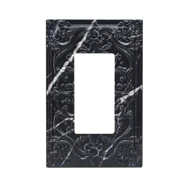 Imagem de Sghxwp Capas decorativas de mármore preto 3D floral em relevo 1 interruptor de luz basculante placa de cobertura única decorativa para interruptor de luz placa de parede para decoração de quarto e