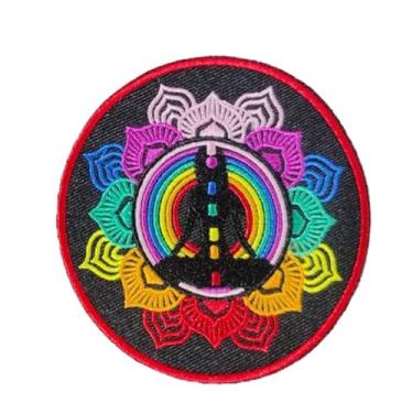 Imagem de Patch de chakra Yoga – Silhueta de meditação de lótus Namaste com cores de chacras – Bordado redondo de 8,89 cm para jaquetas, bolsas e equipamentos de ioga