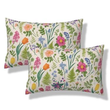Imagem de VIREOTHIA Conjunto de 2 capas de almofada floral para lombar, 30,5 x 50,8 cm, flores cor-de-rosa, decorativas, vintage, plantas botânicas, retangulares, capas de almofada para decoração de sofá-cama
