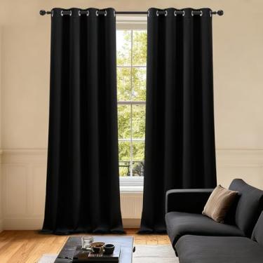 Imagem de LIMON HOME Cortinas blackout pretas de 213 cm de comprimento para sala de estar, quarto, tratamento de janela à prova de som, cortinas pretas para salão, conjunto de 2 painéis