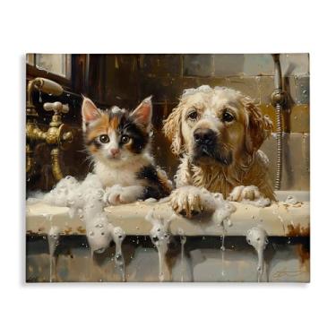 Imagem de Stupell Industries Arte de parede em tela Bath Buddies Cat & Dog, design de Shawna Stewart, 61 x 76 cm