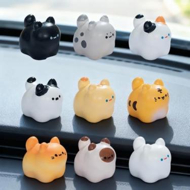 Imagem de 9 peças de estatuetas fofas de gato – mini decorações de gato para painel de carro, mesa, escritório ou decoração de casa, mini estatuetas de animais de gatos de resina para presentes (inclui 12 nano
