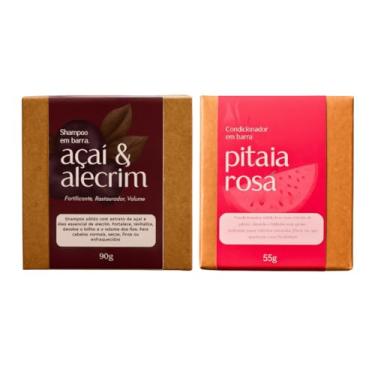 Imagem de Kit Shampoo de Açaí e Condicionador de Pitaia em Barra 100% Vegetal - Cabelos com Química e Danificados