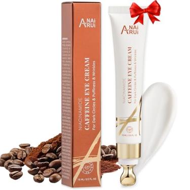 Imagem de ANAI RUI Creme para os olhos com cafeína, creme de niacinamida para olheiras e inchaço, creme antienvelhecimento e friming para os olhos com rolo para os olhos, creme de cafeína sob os olhos para