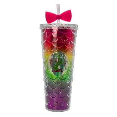 Imagem de Copo Infantil Luminoso 750ml com Canudo LED e Tampa, Design Escama de Peixe para Festas, Eventos, Aniversários (Vermelho)