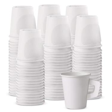 Imagem de Jippedea Copos de papel de 227 g com alças, 100 peças de xícaras de chá descartáveis para quarto de hotel de motel, xícaras de café de papel descartáveis para cafés caseiros, festas de bistrôs