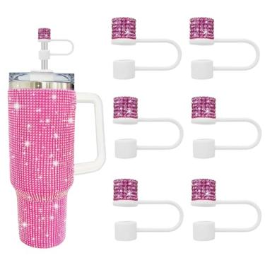 Imagem de JIASHEBDE Conjunto de acessórios para Stanley Cup, 6 peças, capa de canudo de diamante brilhante, tampa de canudos para Stanley 30 e 1,134 g com copos, acessórios de tampa de 1 cm para copo (branco