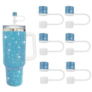 Imagem de JIASHEBDE Conjunto de acessórios para Stanley Cup, 6 peças, capa de canudo de diamante brilhante, tampa de canudos para Stanley 30 e 1,134 g com copos, acessórios de tampa de 1 cm para copo (branco