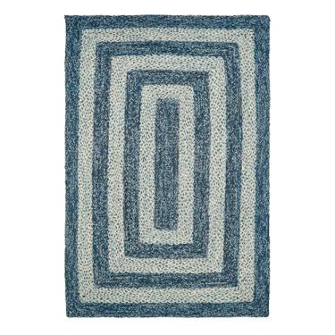 Imagem de Tapete tradicional de juta trançado, decoração rústica primitiva country para cozinha, entrada, corredor, azul jeans, 60 x 50 cm